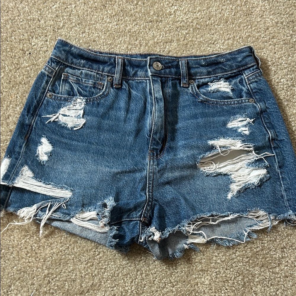 American Eagle Outfitters Blue Distressed Jean Shorts